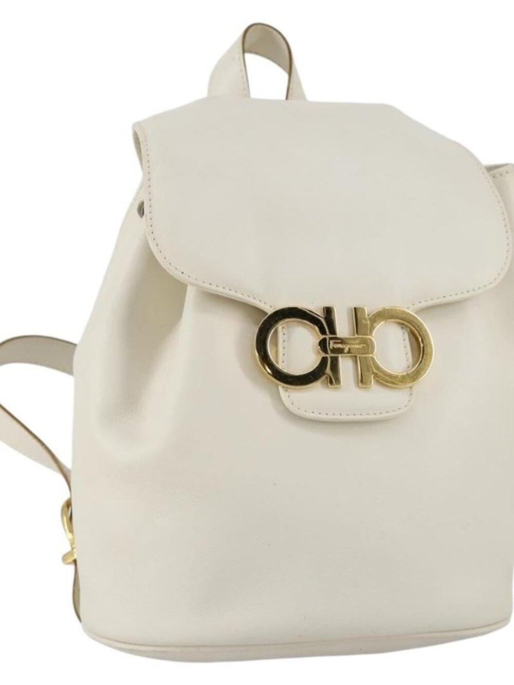 Salvatore Ferragamo Backpack Leather White Gold Auth 154163